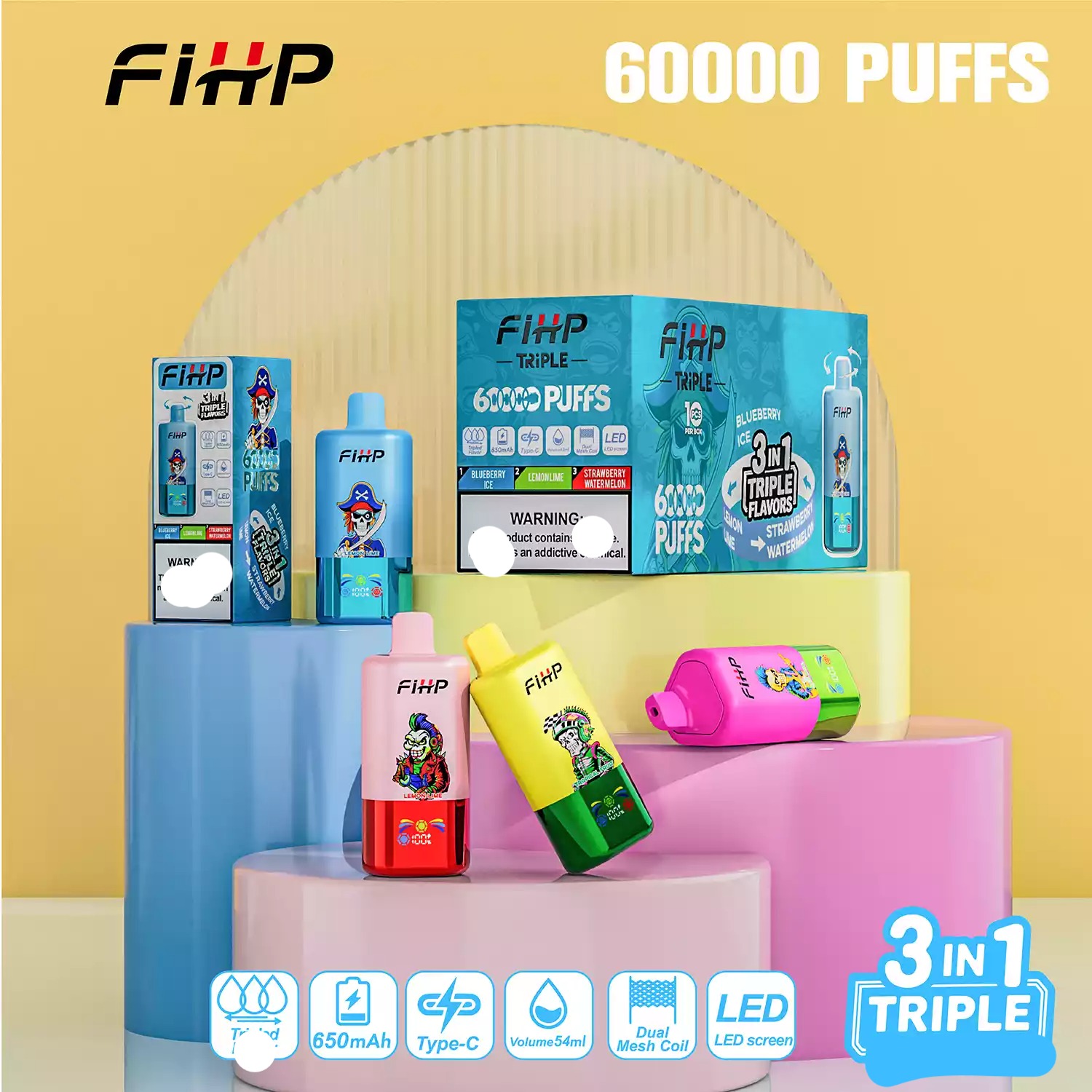 FIHP 60000 Puffs 3in1 Triple Einweg Vape LED Display Großhandel – Bild 2