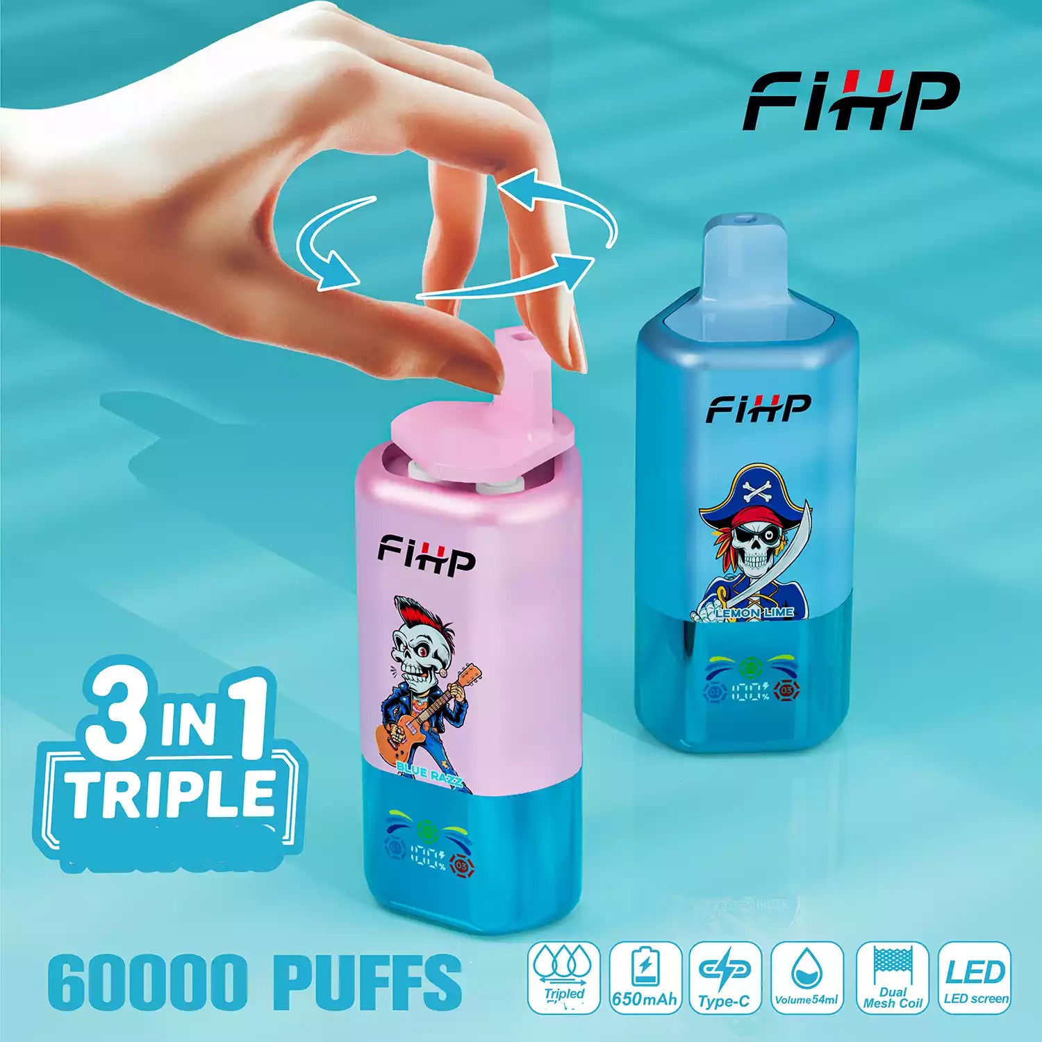FIHP 60000 Puffs 3in1 Triple Einweg Vape LED Display Großhandel – Bild 4