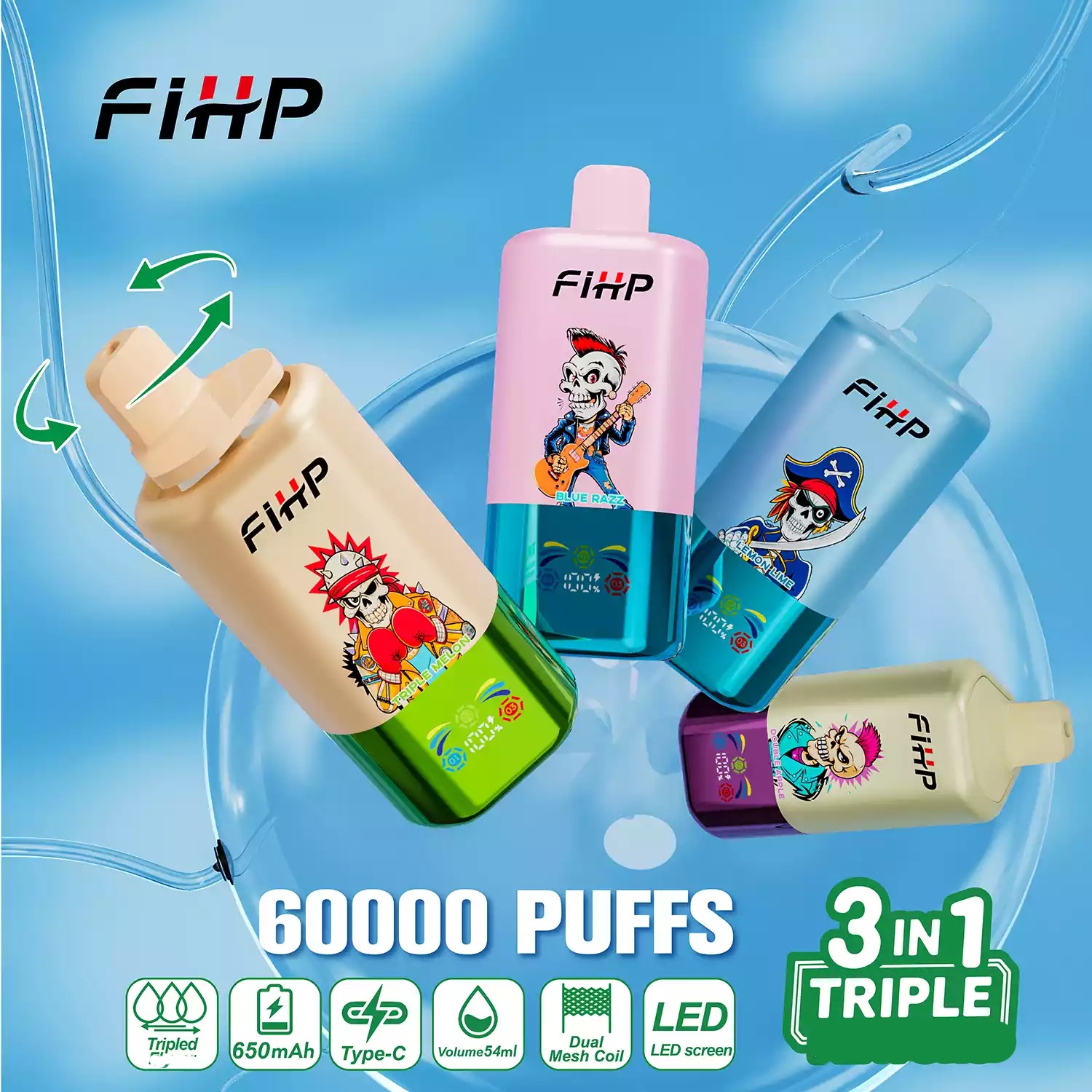 FIHP 60000 Puffs 3in1 Triple Einweg Vape LED Display Großhandel – Bild 5