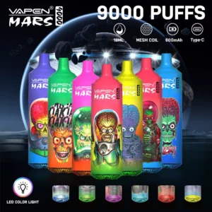 VAPEN MARS 9000 Züge Einweg Vape LED Farblicht Großhandel 9k Puffs